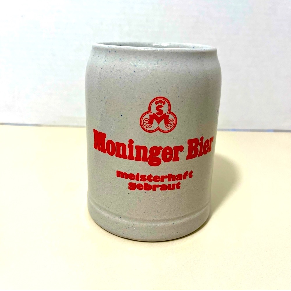 VNTG German Pottery Beer Stein Tankard; Moninger Bier, meisterhaft gebraut